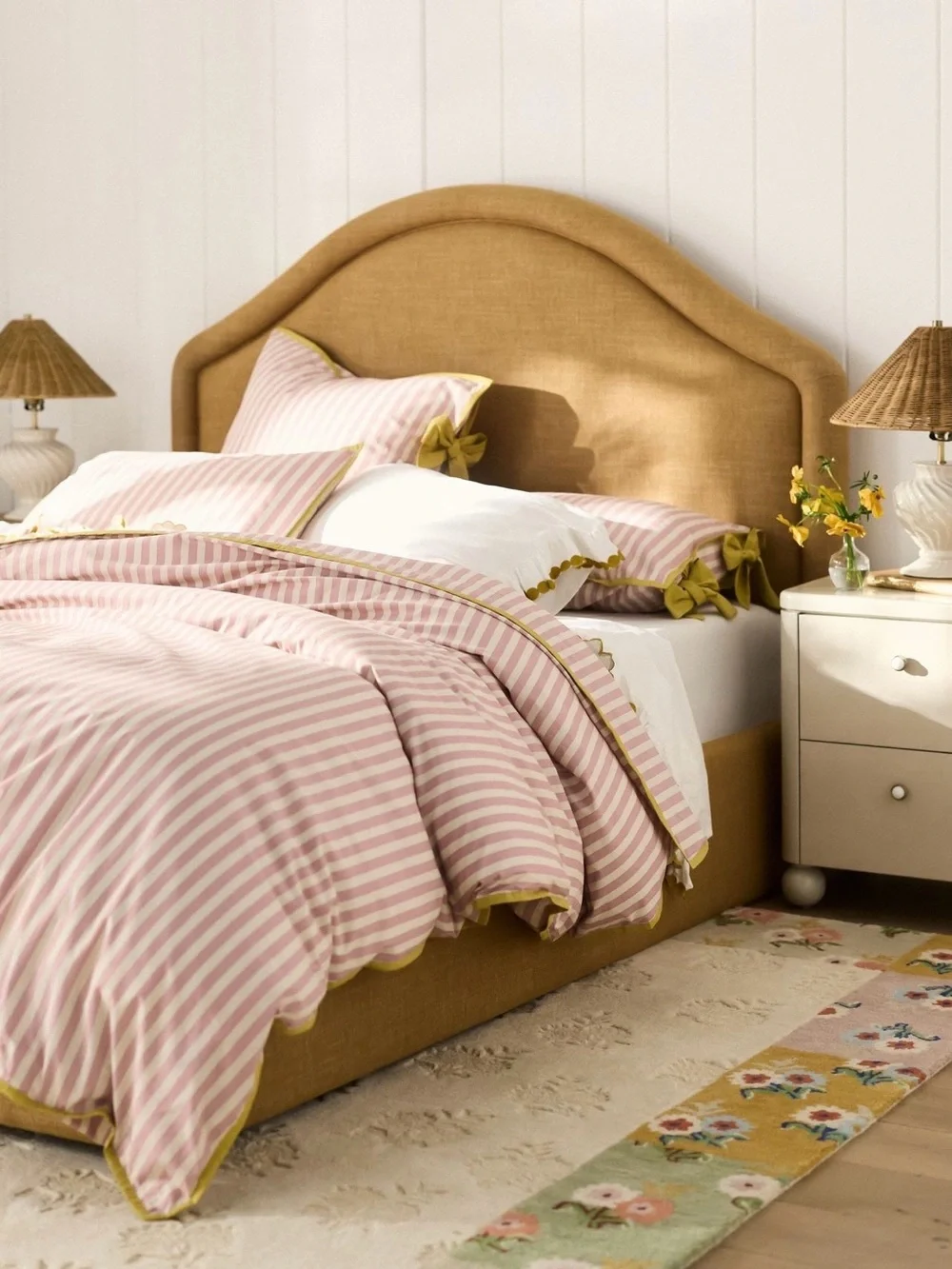 Anthropologie Maeve Brynne Cotton Percale Stripe Tie Printed Duvet, Pink Stripe